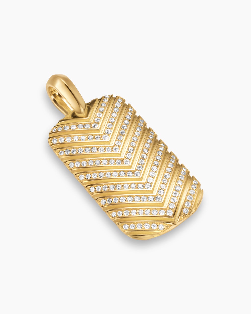 Mens Chevron Tag in 18K Yellow Gold with Diamonds, 34mm