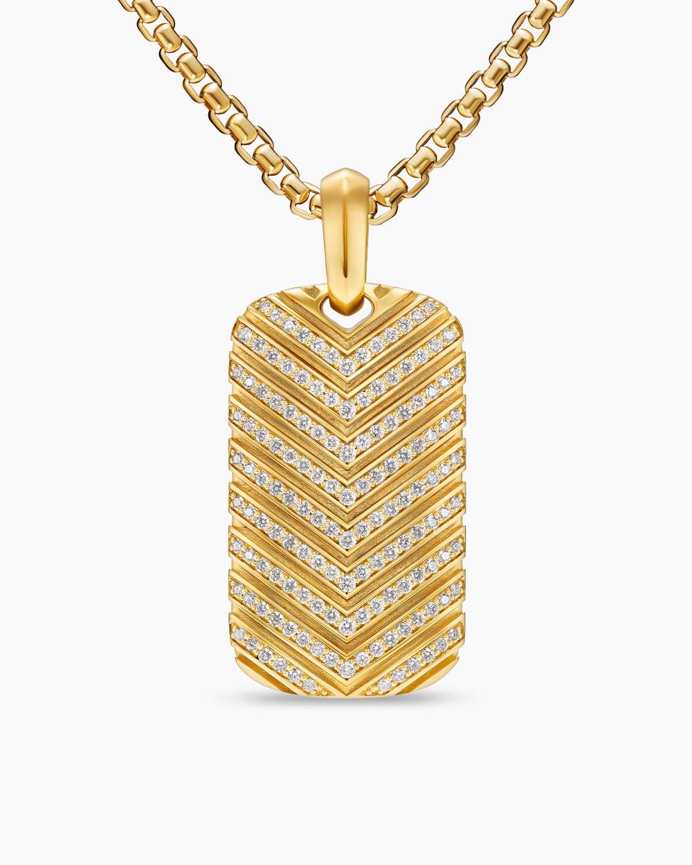 Mens Chevron Tag in 18K Yellow Gold with Diamonds, 34mm