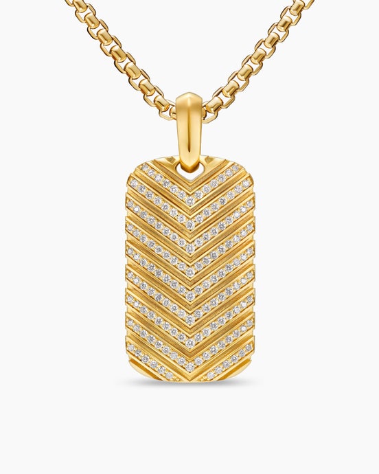 Chevron Tag in 18K Yellow Gold with Diamonds, 34mm