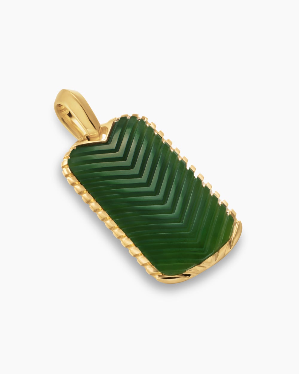 Mens Chevron Tag in 18K Yellow Gold with Nephrite Jade, 34mm