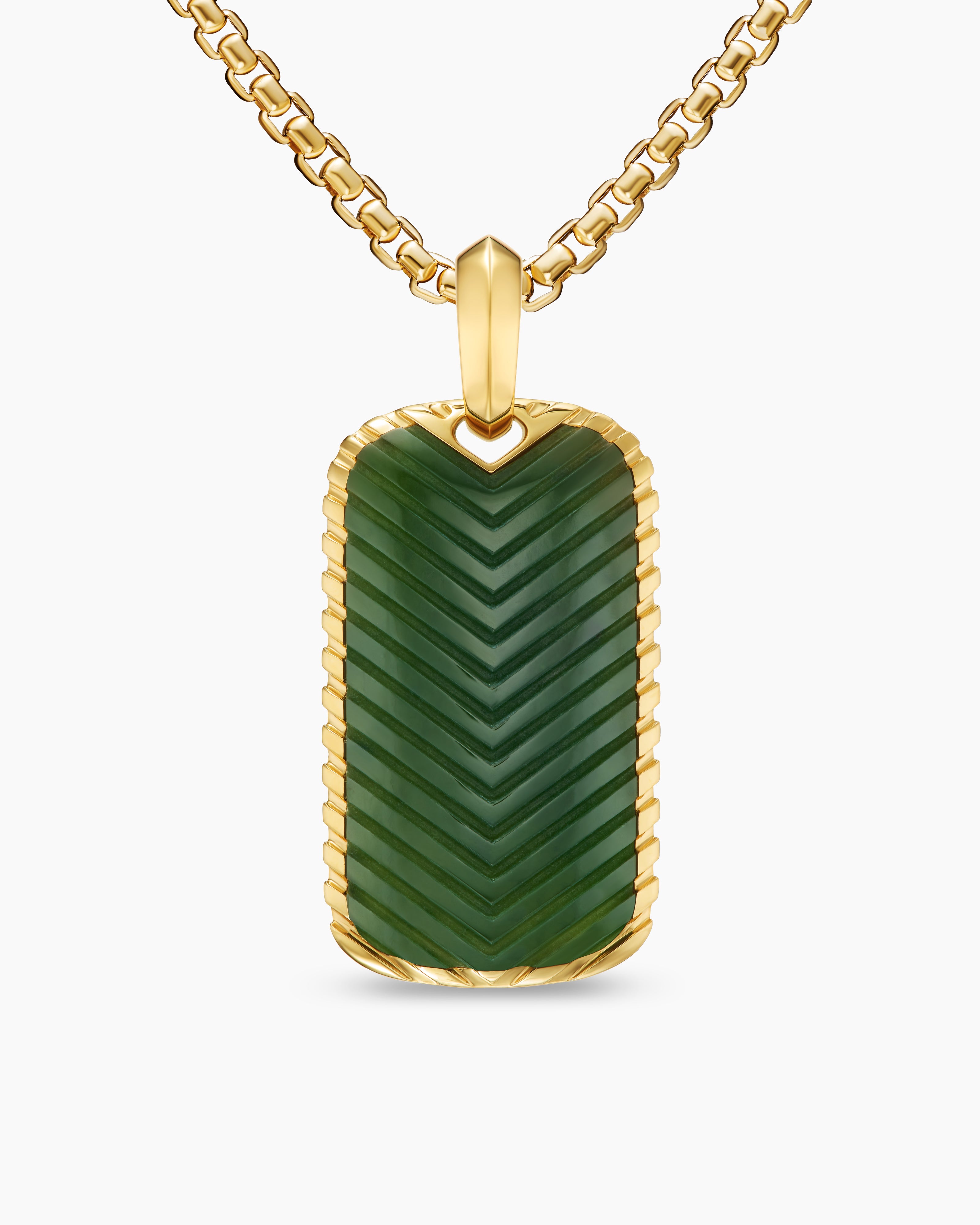 Mens Chevron Tag in 18K Yellow Gold with Nephrite Jade, 34mm