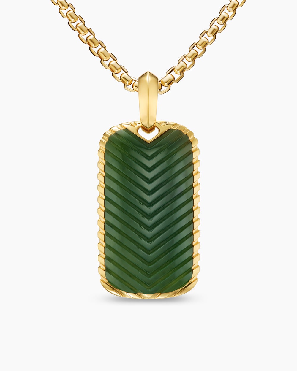 Mens Chevron Tag in 18K Yellow Gold with Nephrite Jade, 34mm