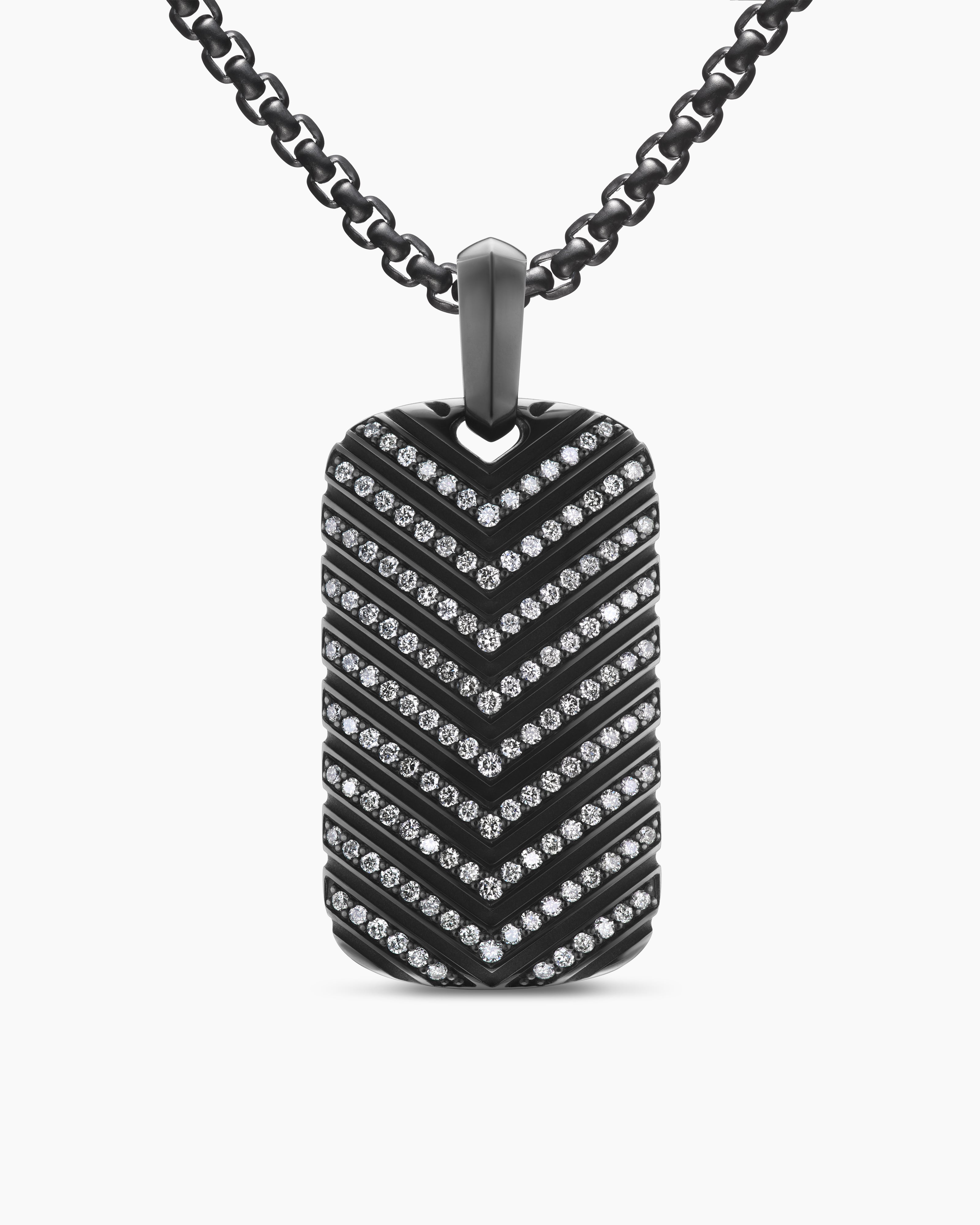 M&eacute;daille Chevron en titane noir avec diamants, 34 mm hommes 