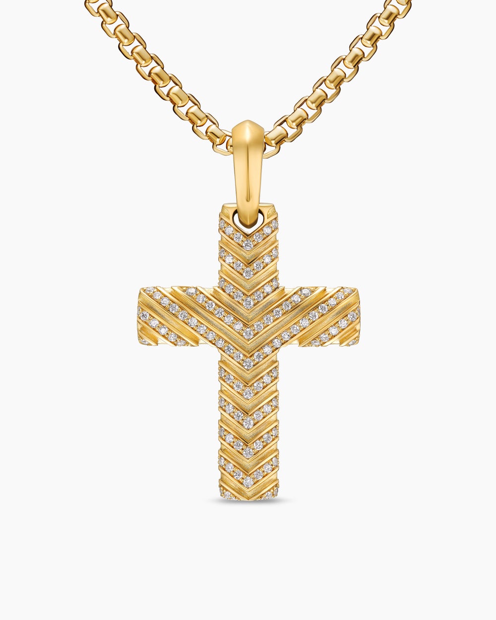 Mens Chevron Cross Pendant in 18K Yellow Gold with Diamonds, 36mm