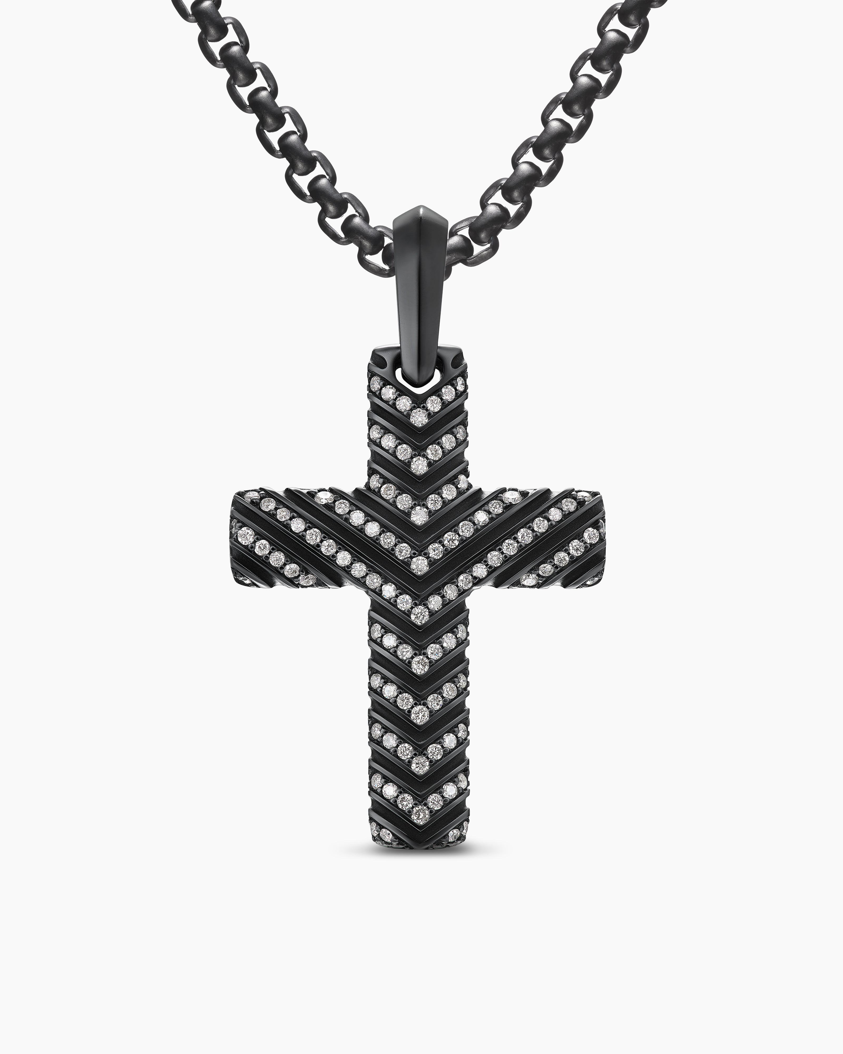 Pendentif &agrave; croix Chevron pour en titane noir avec diamants, 36 mm hommes 