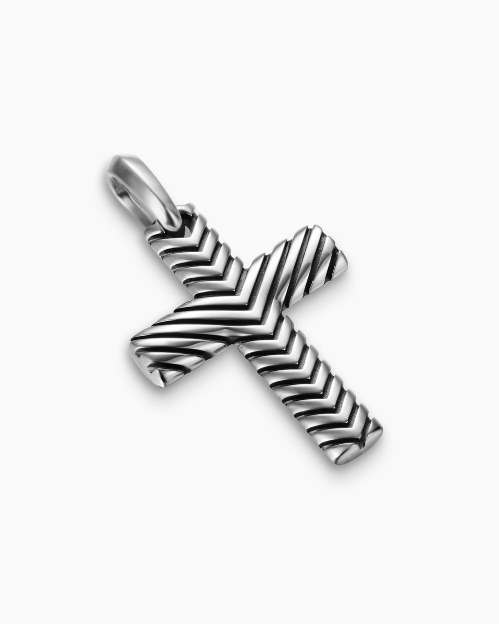 Mens Chevron Cross Pendant in Sterling Silver, 36mm