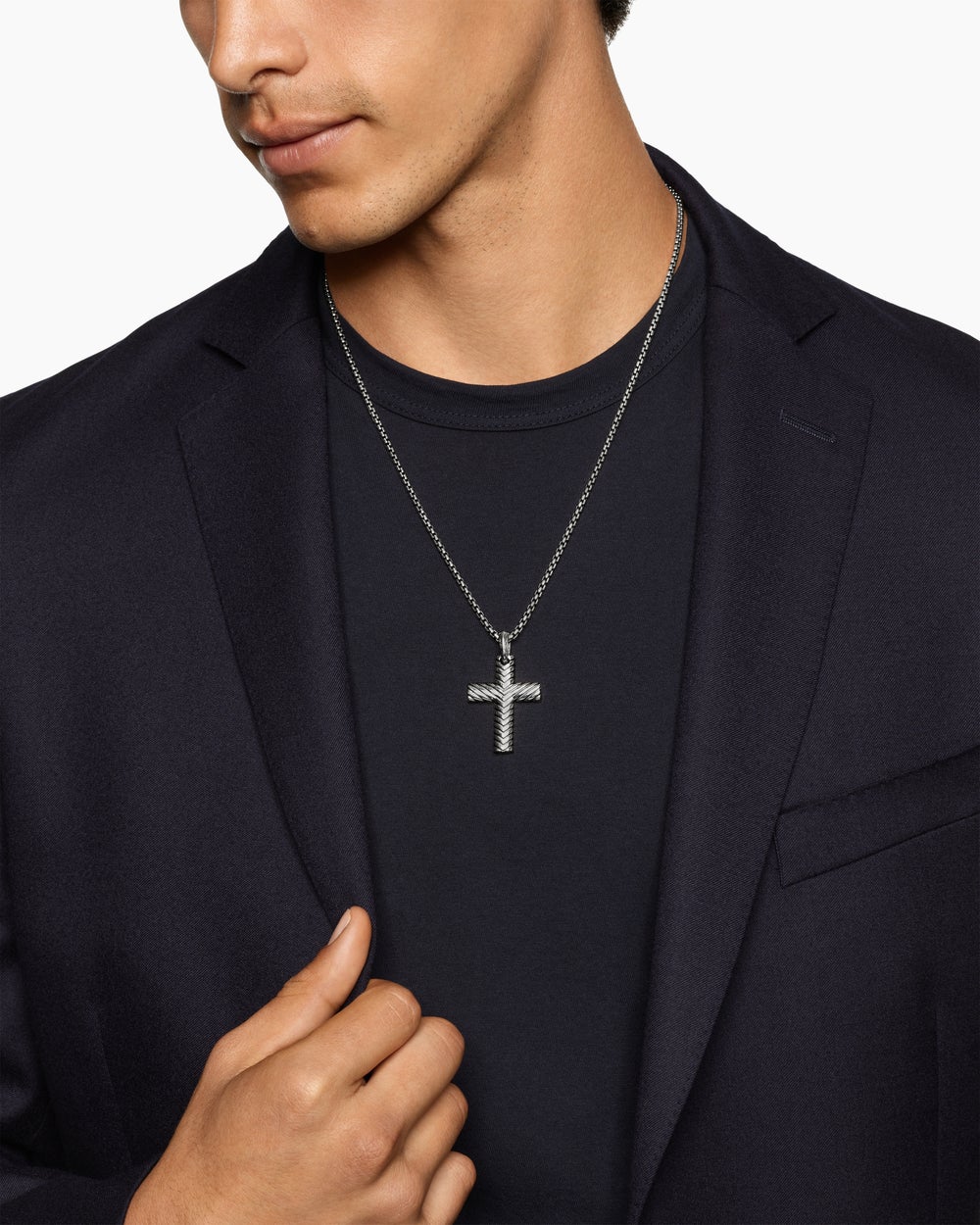 Mens Chevron Cross Pendant in Sterling Silver, 36mm