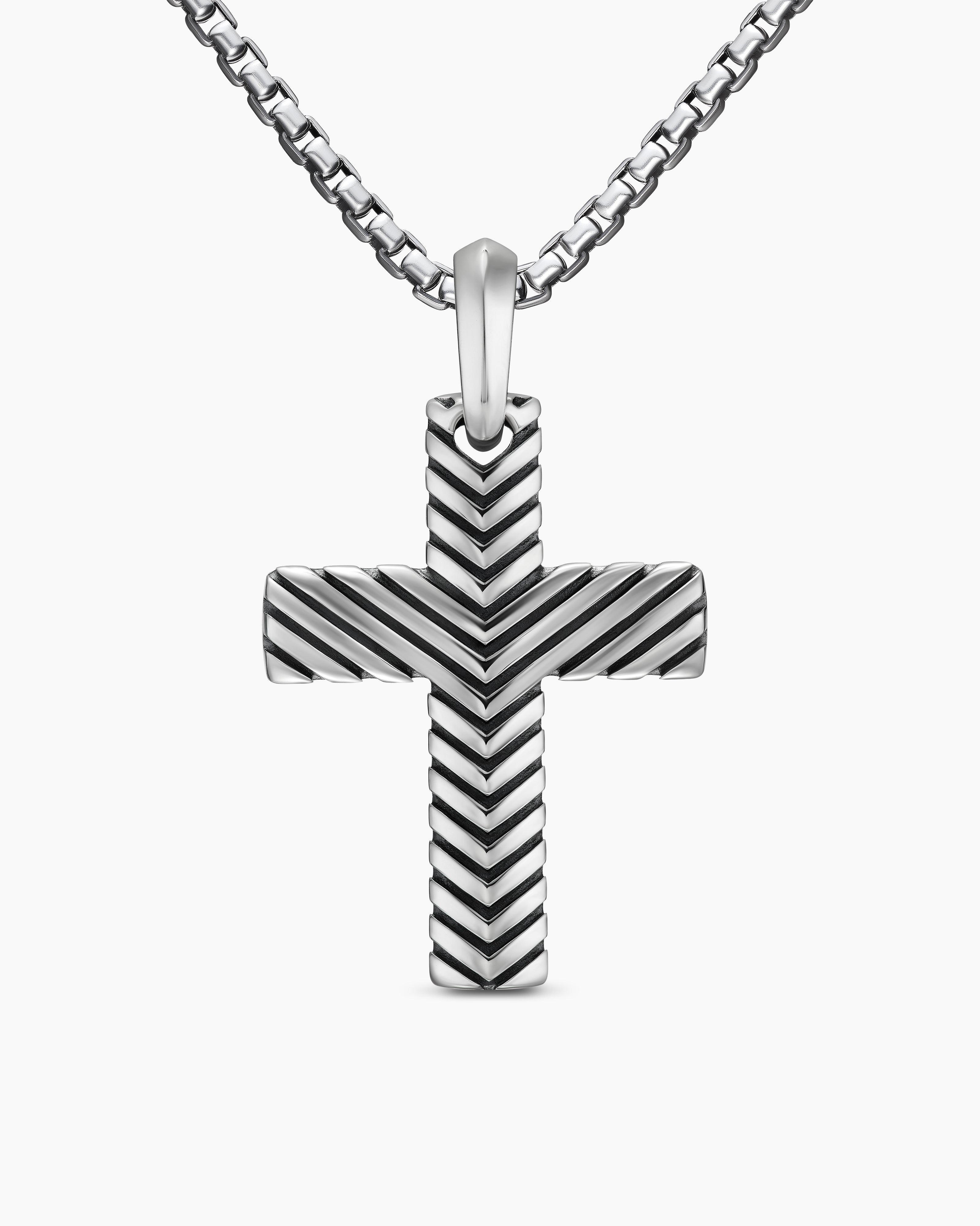 Mens Chevron Cross Pendant in Sterling Silver, 36mm