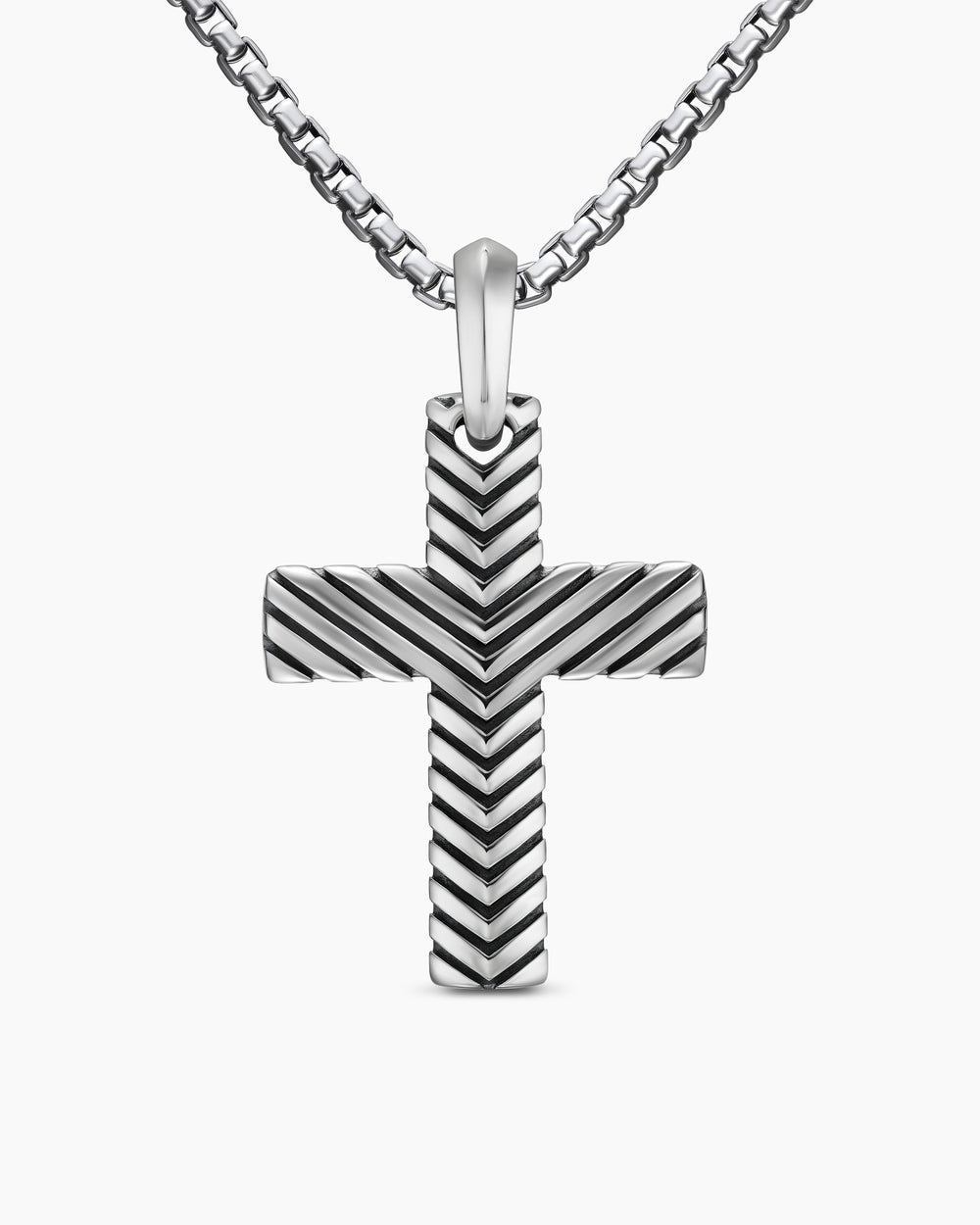 Mens Chevron Cross Pendant in Sterling Silver, 36mm