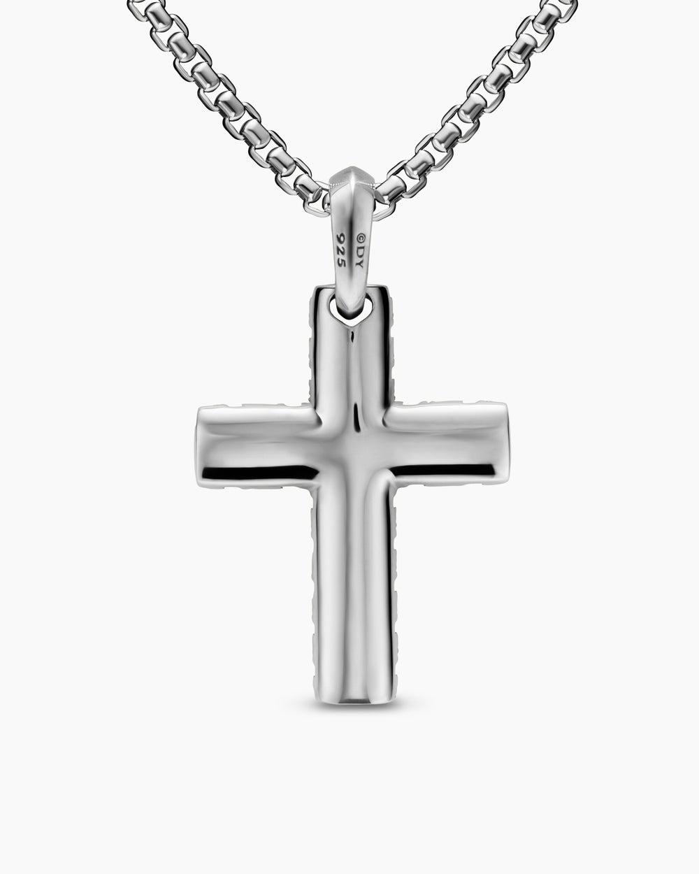 Mens Chevron Cross Pendant in Sterling Silver with Black Diamonds, 36mm