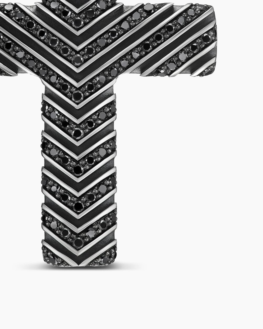 Mens Chevron Cross Pendant in Sterling Silver with Black Diamonds, 36mm