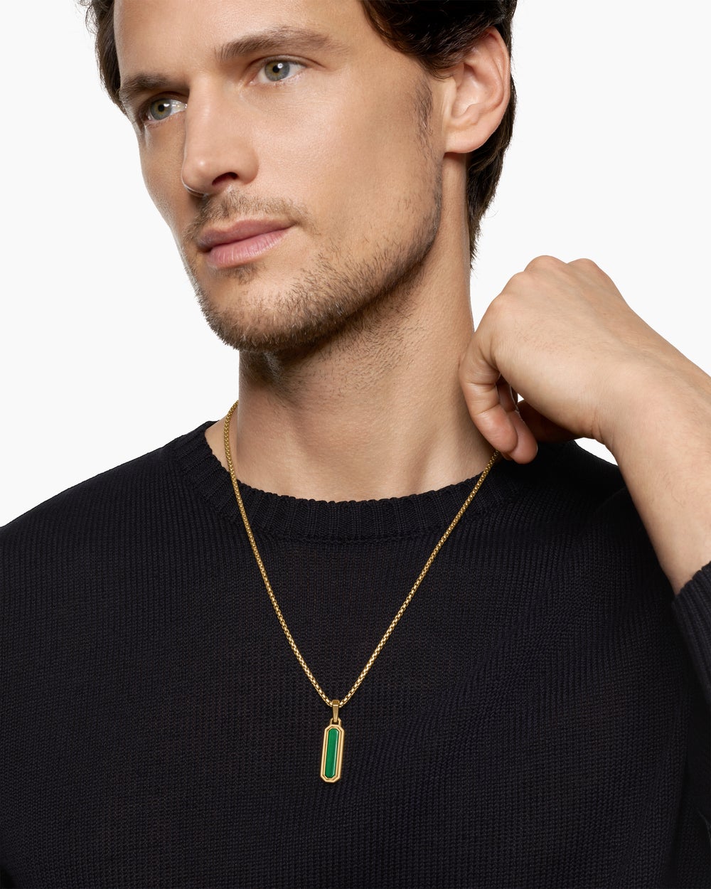 Mens Streamline® Inlay Amulet in 18ct Yellow Gold with Black Onyx and Malachite, 30.7mm