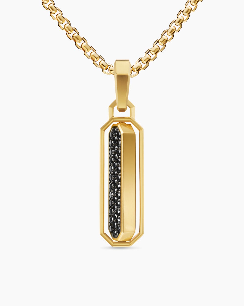 Amulette incrustée Streamline® en or jaune 18 carats avec onyx noir et diamants noirs, 30,7 mm hommes