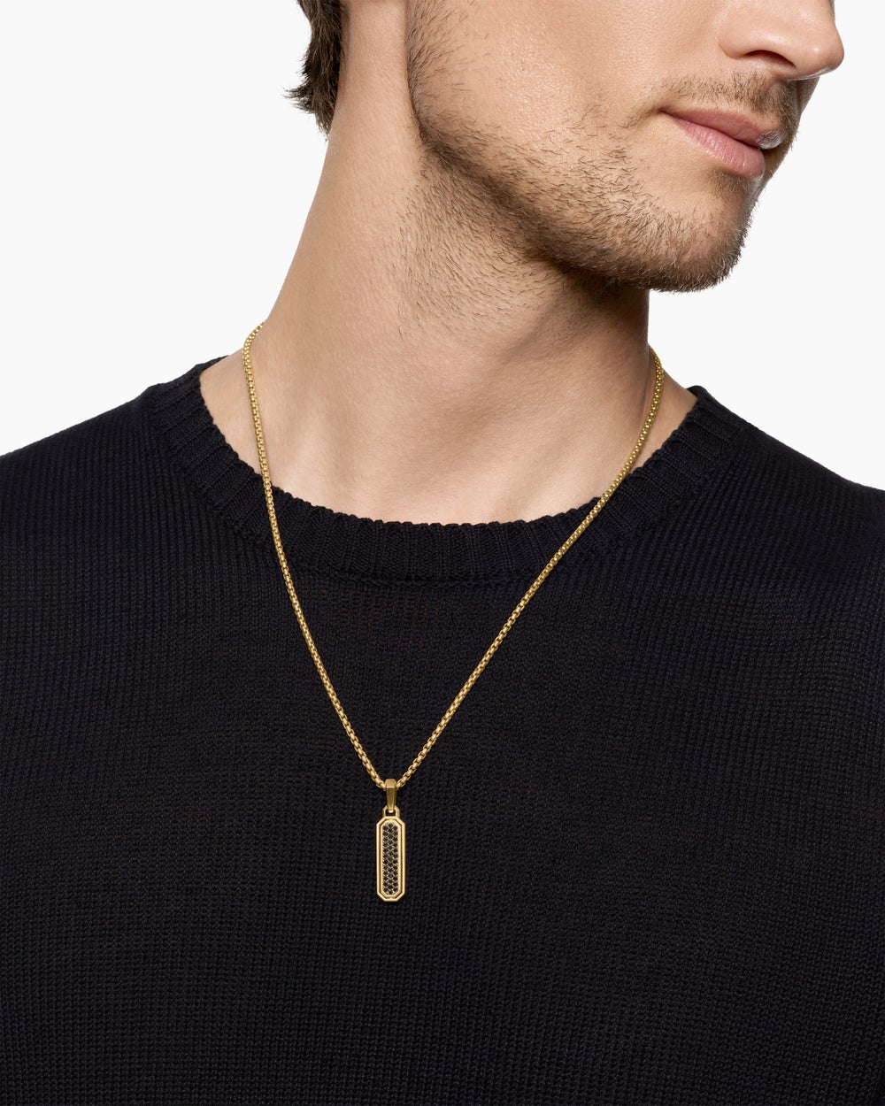 Amulette incrustée Streamline® en or jaune 18 carats avec onyx noir et diamants noirs, 30,7 mm hommes