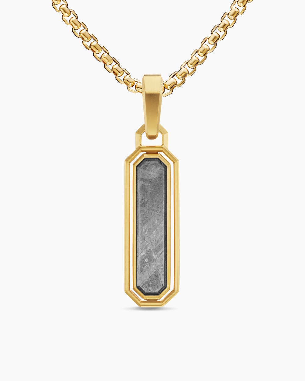 Mens Streamline® Inlay Amulet in 18K Yellow Gold with Meteorite and Grey Diamonds, 30.7mm