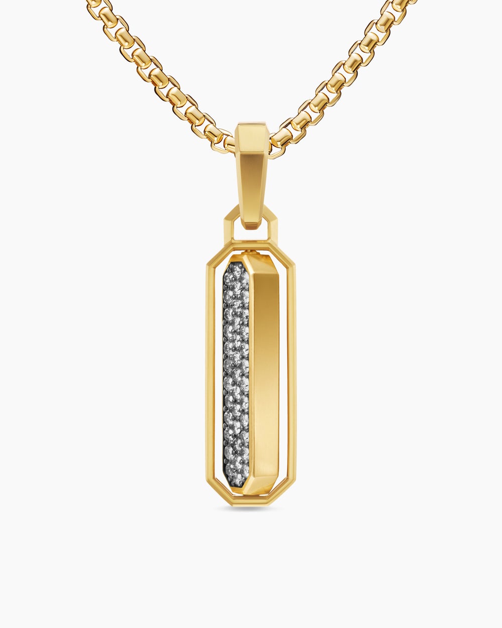 Mens Streamline® Inlay Amulet in 18K Yellow Gold with Meteorite and Grey Diamonds, 30.7mm