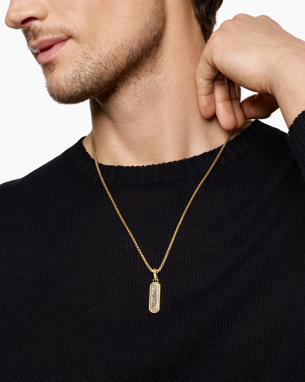 Mens Streamline® Inlay Amulet in 18K Yellow Gold with Meteorite and Grey Diamonds, 30.7mm