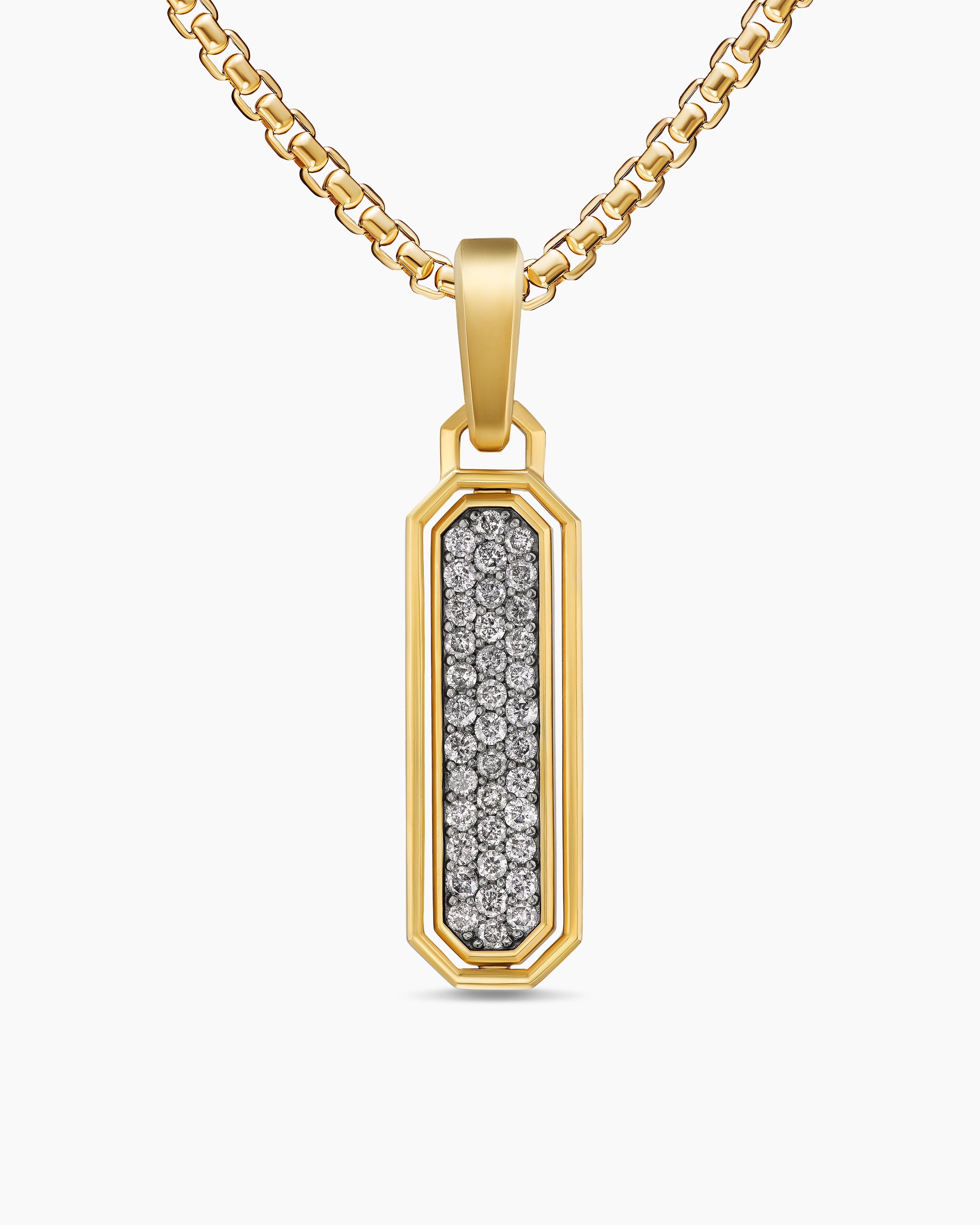 Mens Streamline&reg; Inlay Amulet in 18K Yellow Gold with Meteorite and Grey Diamonds, 30.7mm