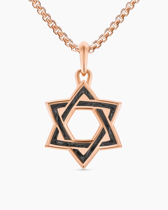 Star of David Amulet in 18ct Rose Gold with Forged Carbon, 25mm