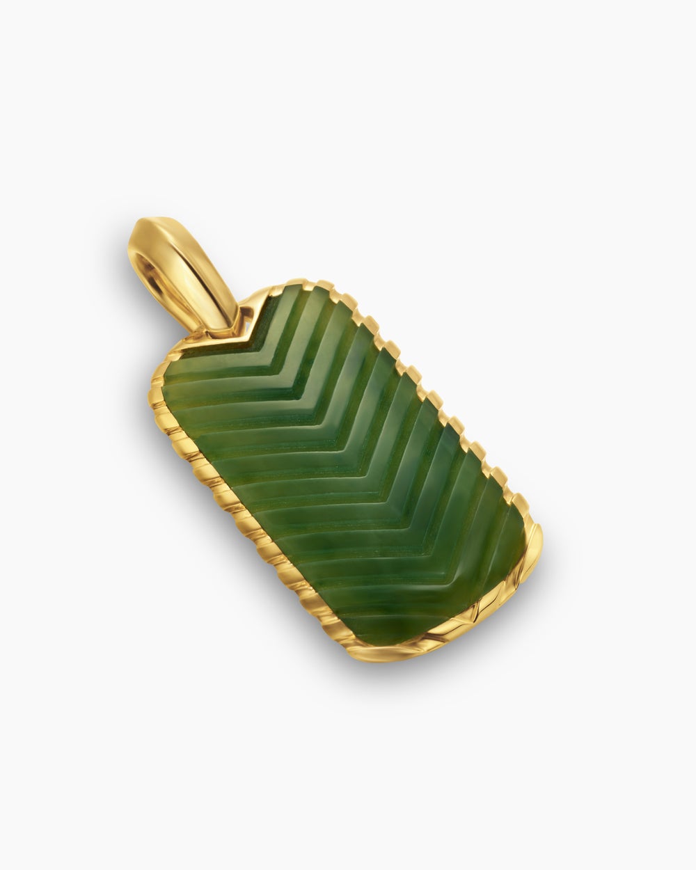 Mens Chevron Tag in 18K Yellow Gold with Nephrite Jade, 27mm