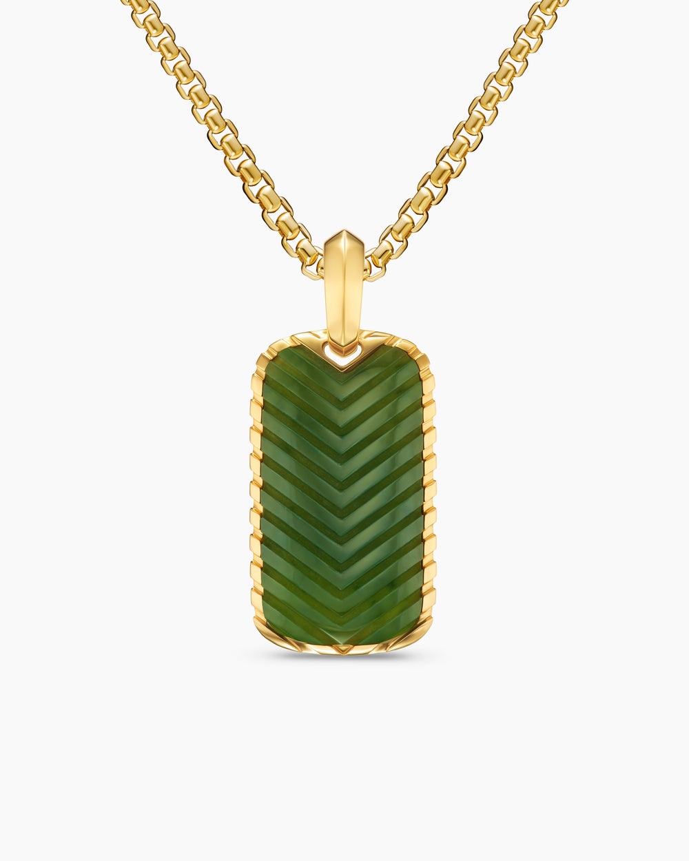 Mens Chevron Tag in 18K Yellow Gold with Nephrite Jade, 27mm