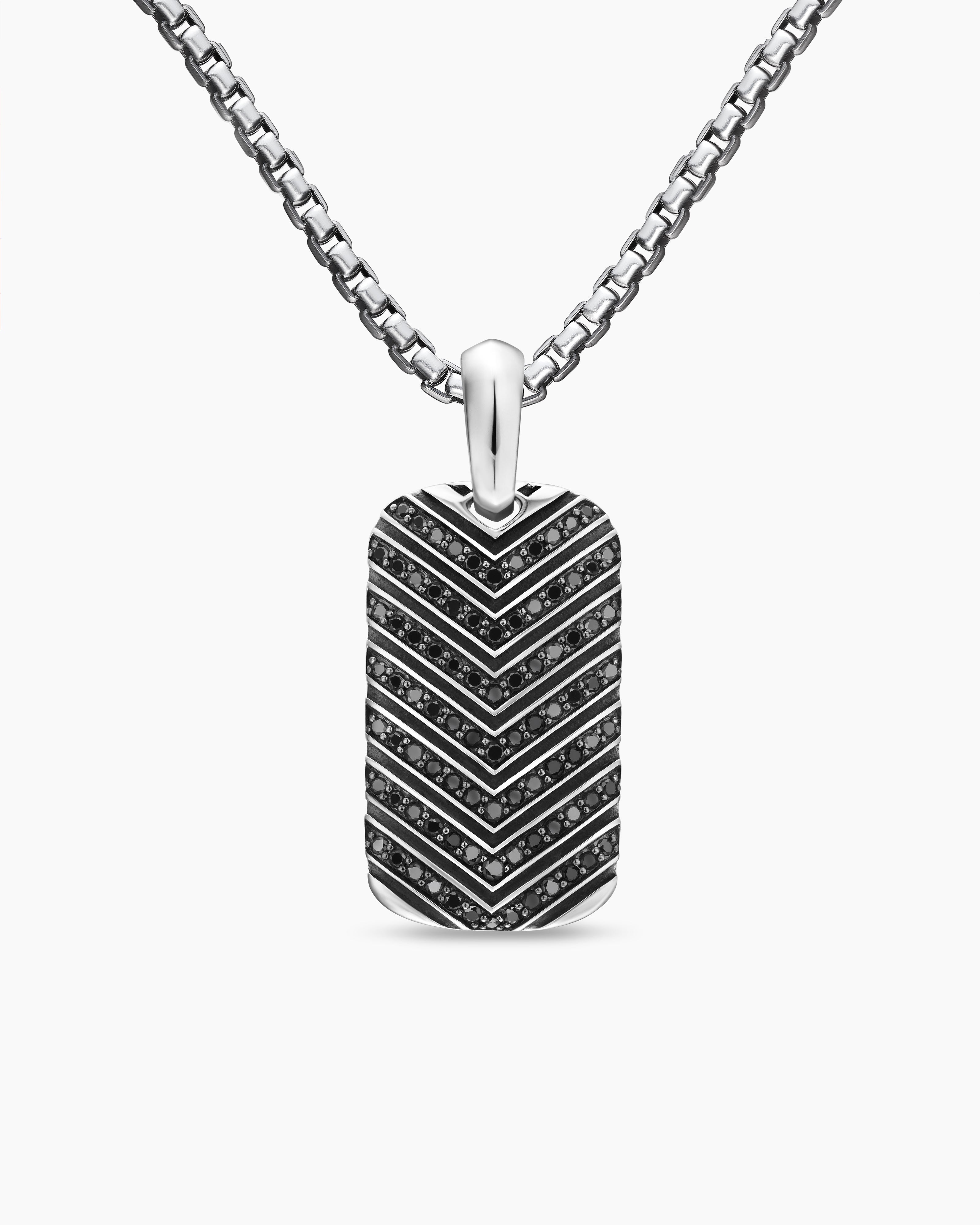 M&eacute;daille Chevron en argent massif avec diamants noirs, 27 mm homme 