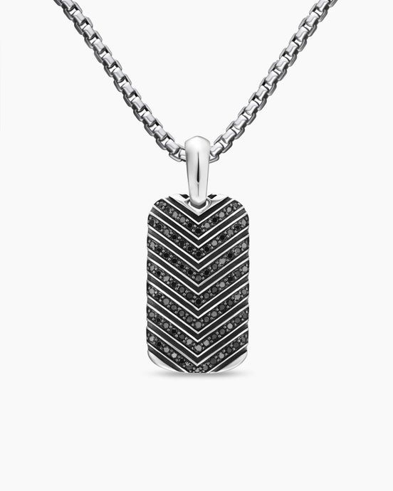 Chevron Tag in Sterling Silver with Black Diamonds, 27mm