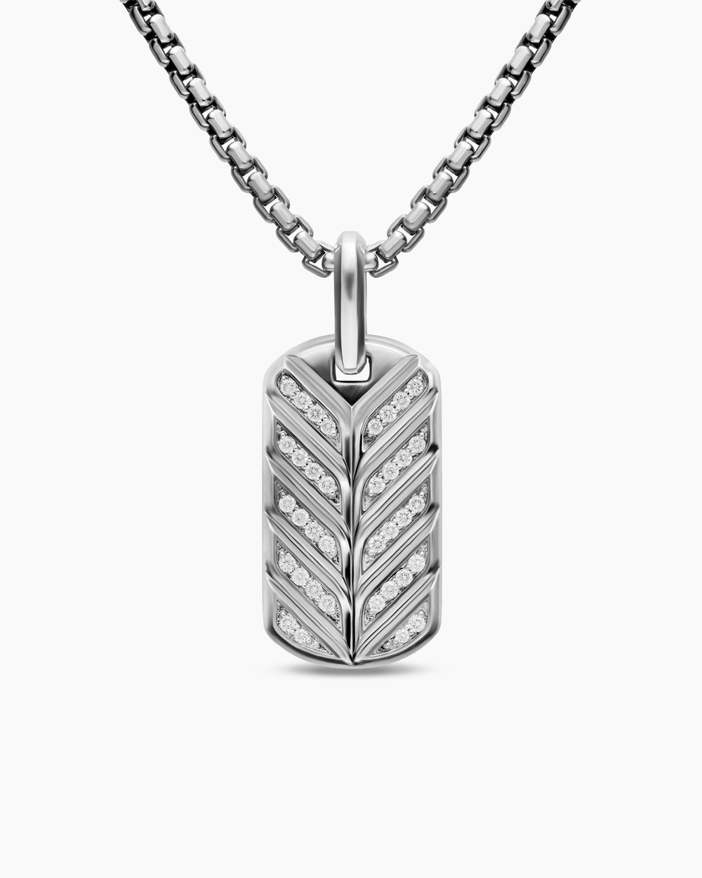 Mens Chevron Fluorescent Tag in Sterling Silver with Diamonds, 27mm