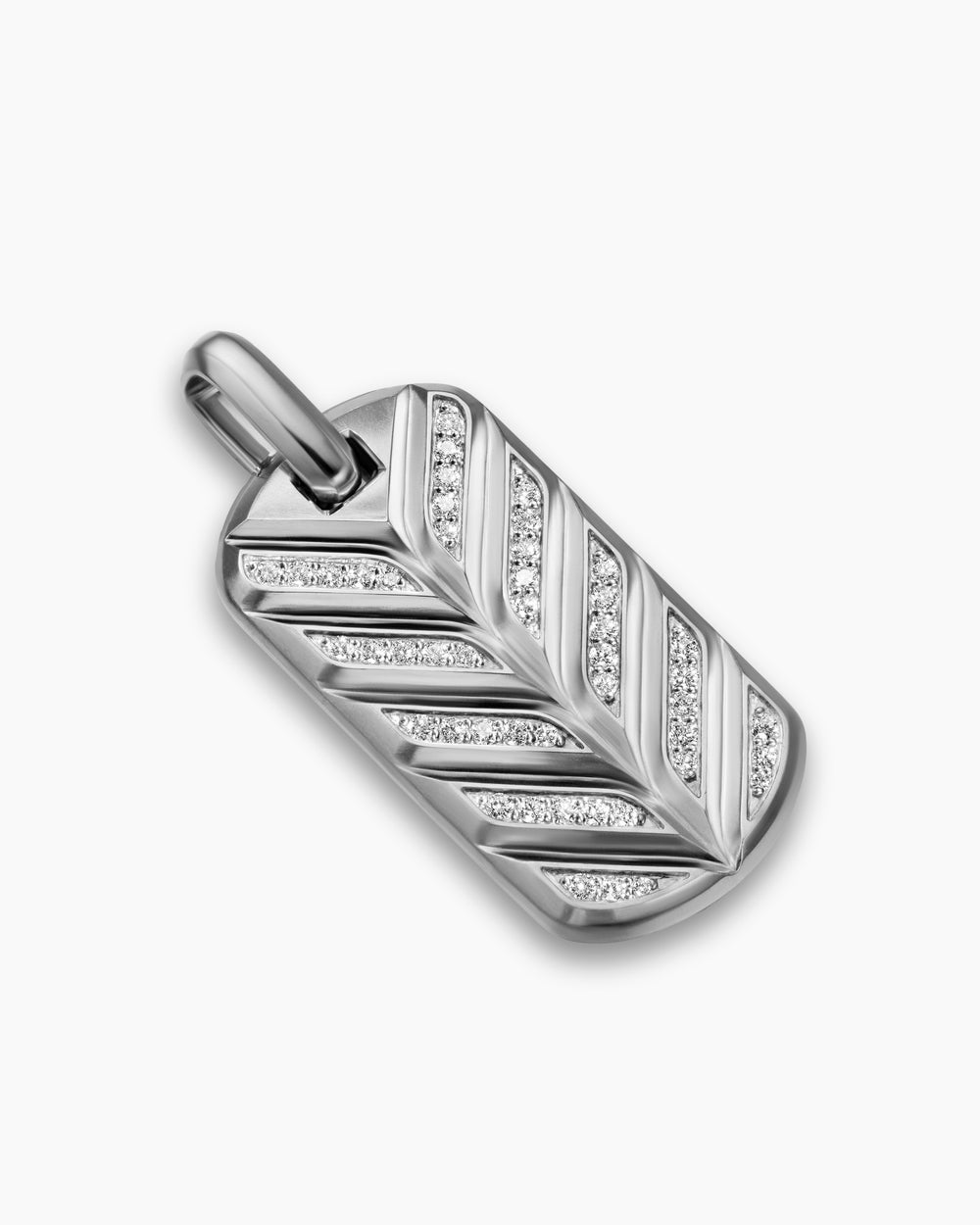 Mens Chevron Fluorescent Tag in Sterling Silver with Diamonds, 35mm