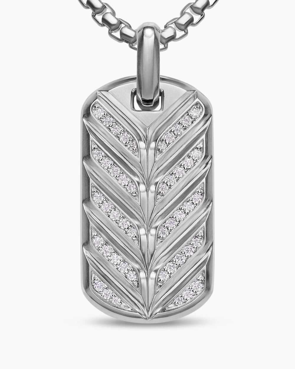 Mens Chevron Fluorescent Tag in Sterling Silver with Diamonds, 35mm