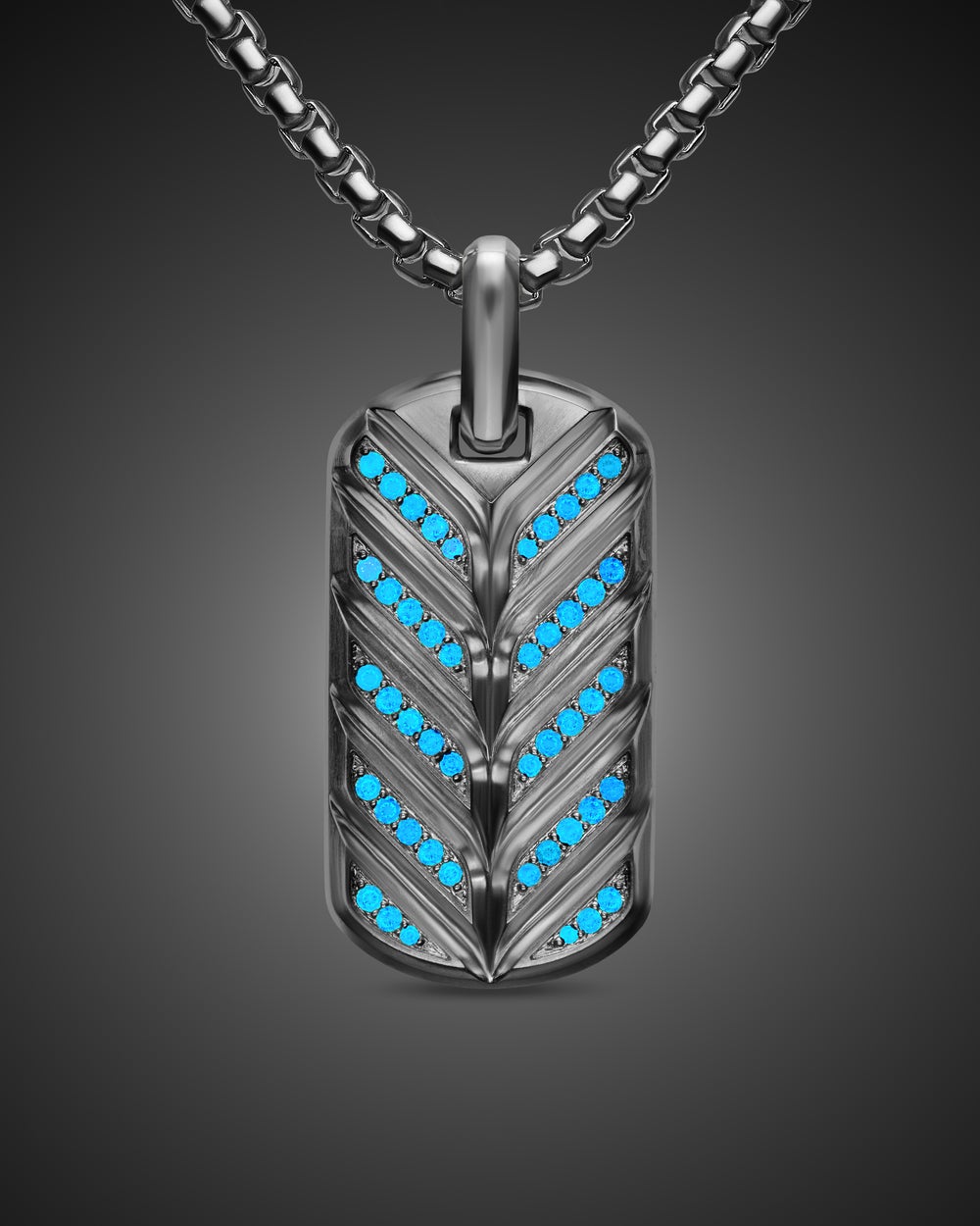 Mens Chevron Fluorescent Tag in Sterling Silver with Diamonds, 35mm