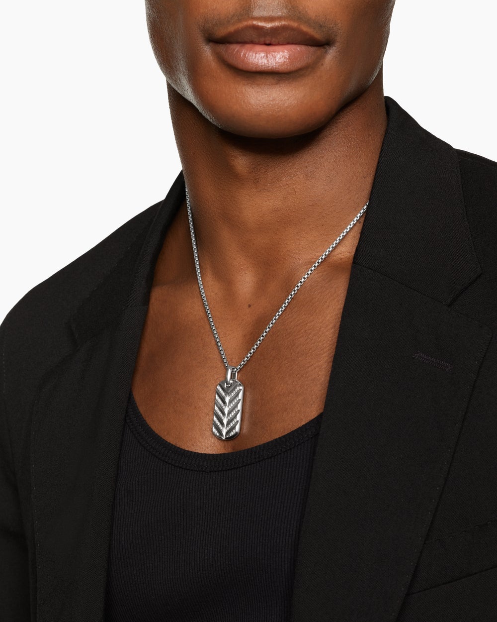 Mens Chevron Fluorescent Tag in Sterling Silver with Diamonds, 35mm