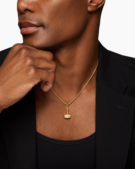 Thor Hammer Amulet in 18K Yellow Gold with Diamonds, 25mm