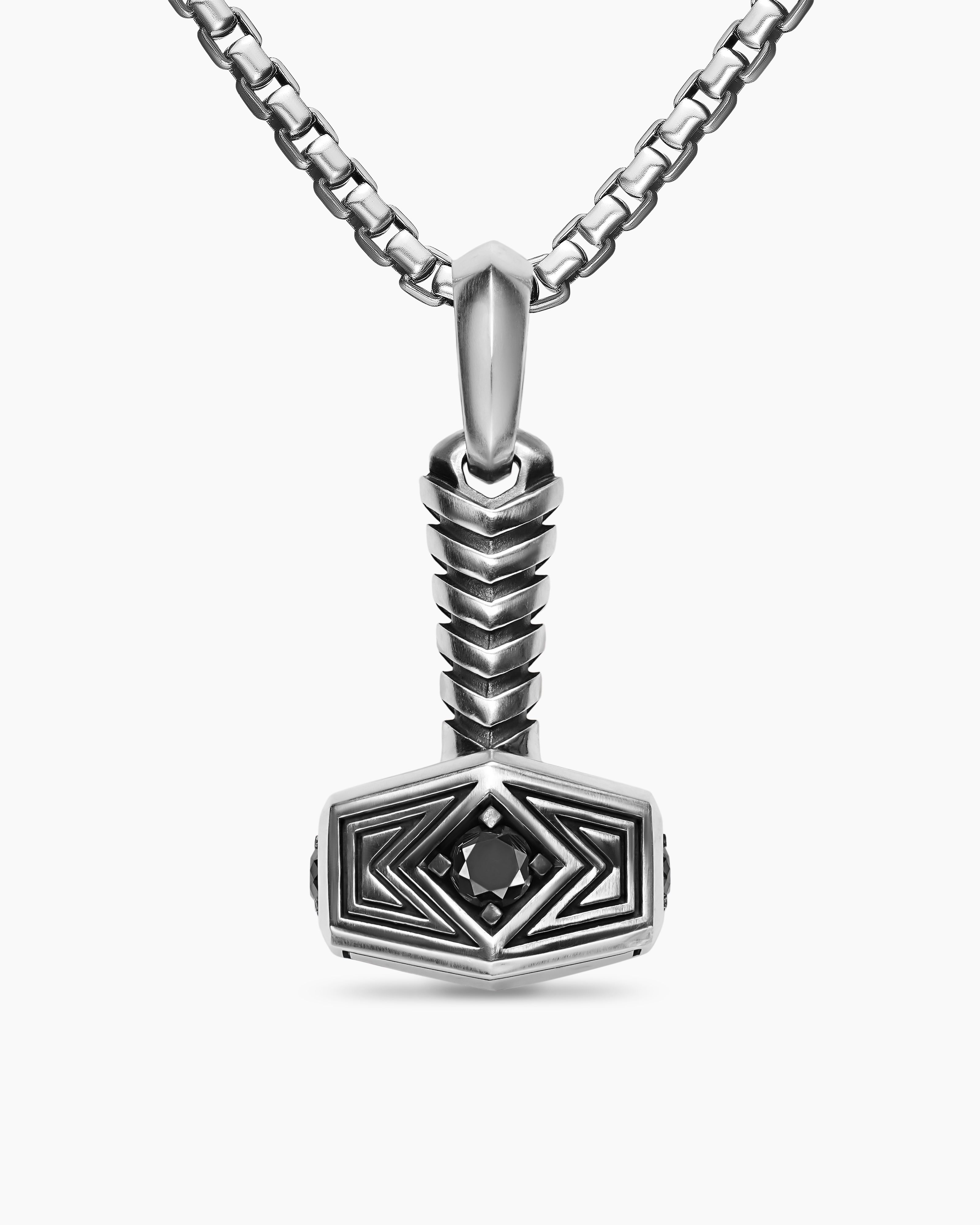 Amulette marteau de Thor en argent sterling avec diamants noirs, 25 mm hommes 