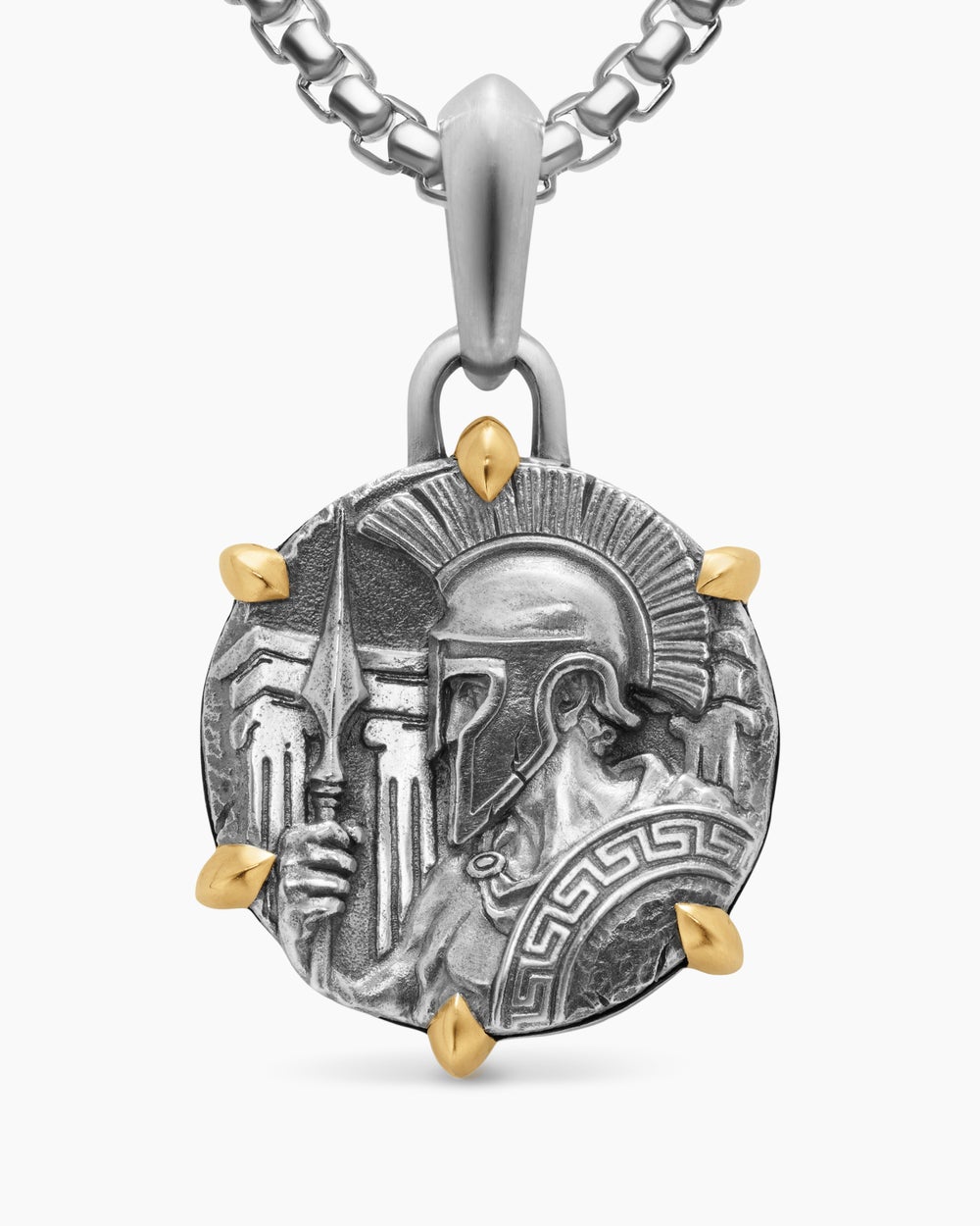 Mens Ares Amulet in Sterling Silver with 18ct Yellow Gold, 26.4mm