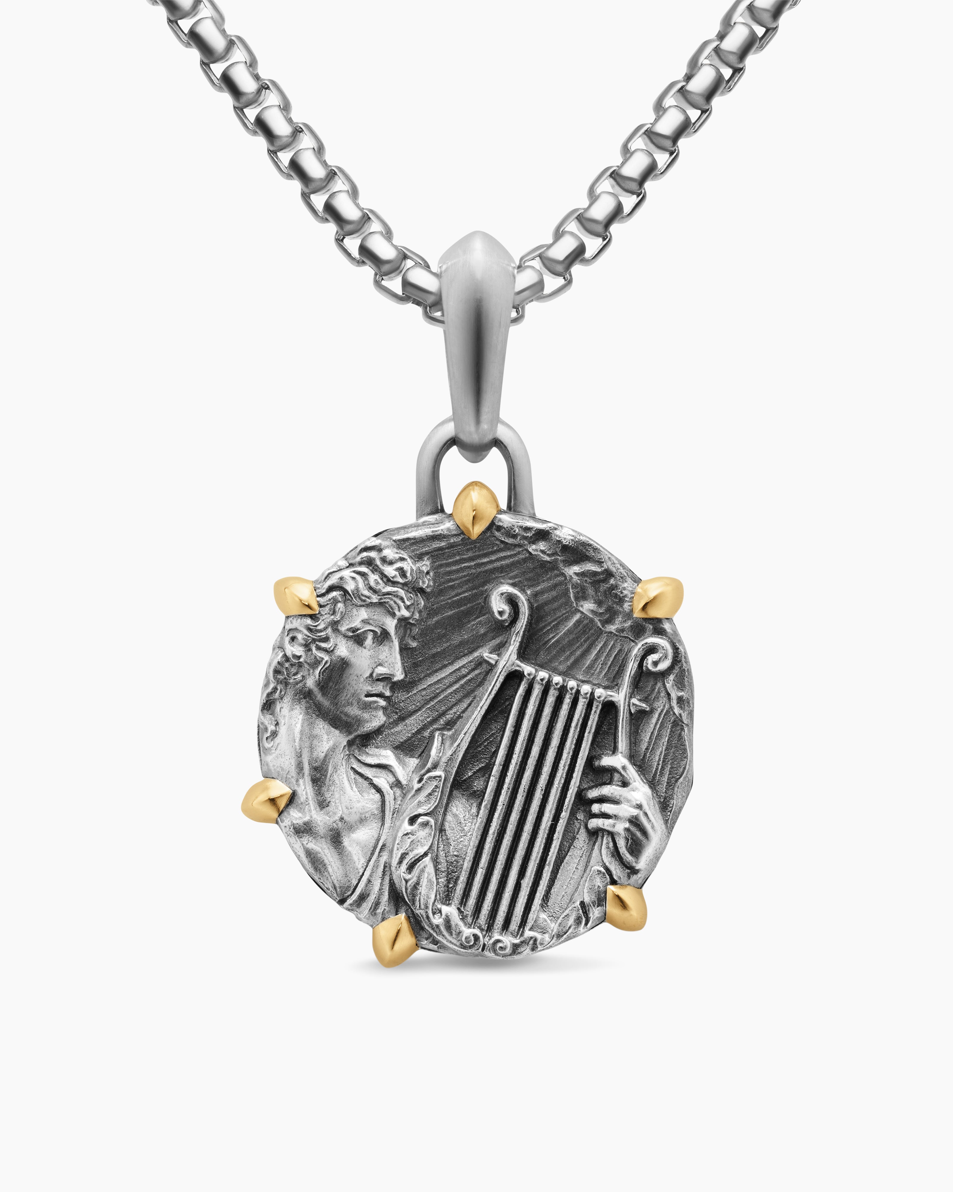 Mens Apollo Amulet in Sterling Silver with 18K Yellow Gold, 26.4mm