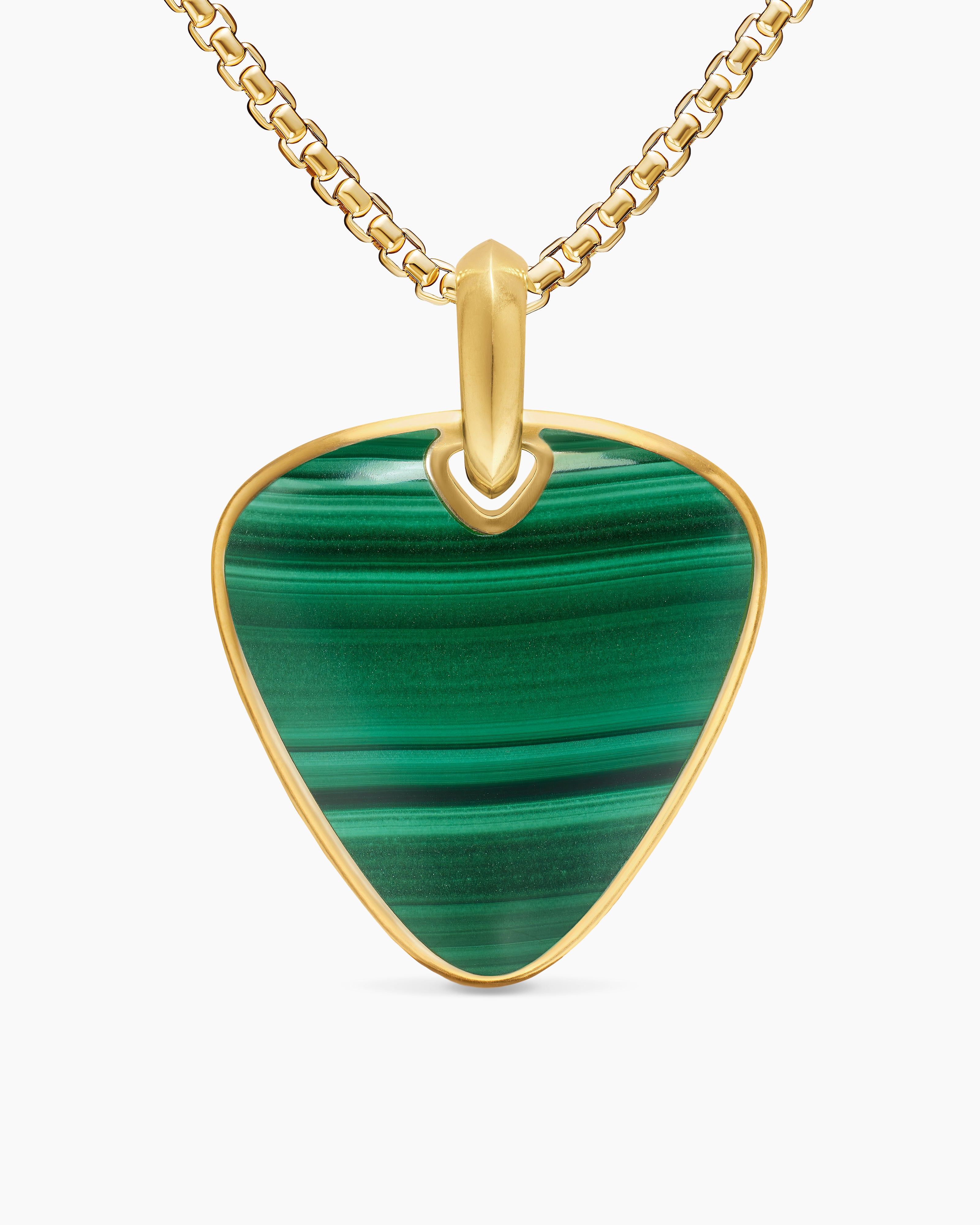 Mens Streamline&reg; Pick Amulet in 18K Yellow Gold with Malachite, 31mm