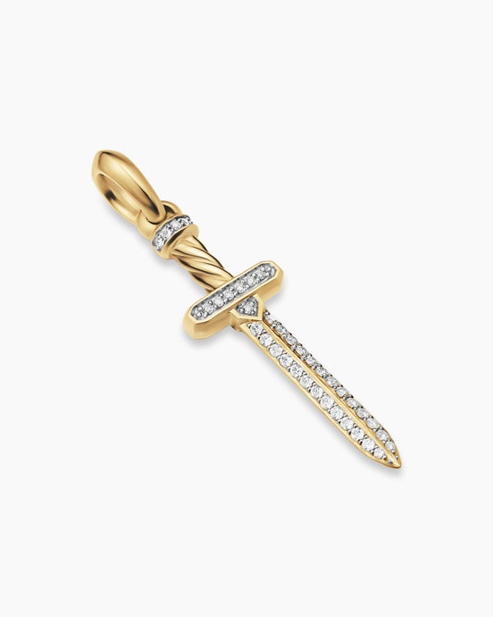 Pavé Sword Amulet in 18K Yellow Gold with Diamonds, 41.3mm