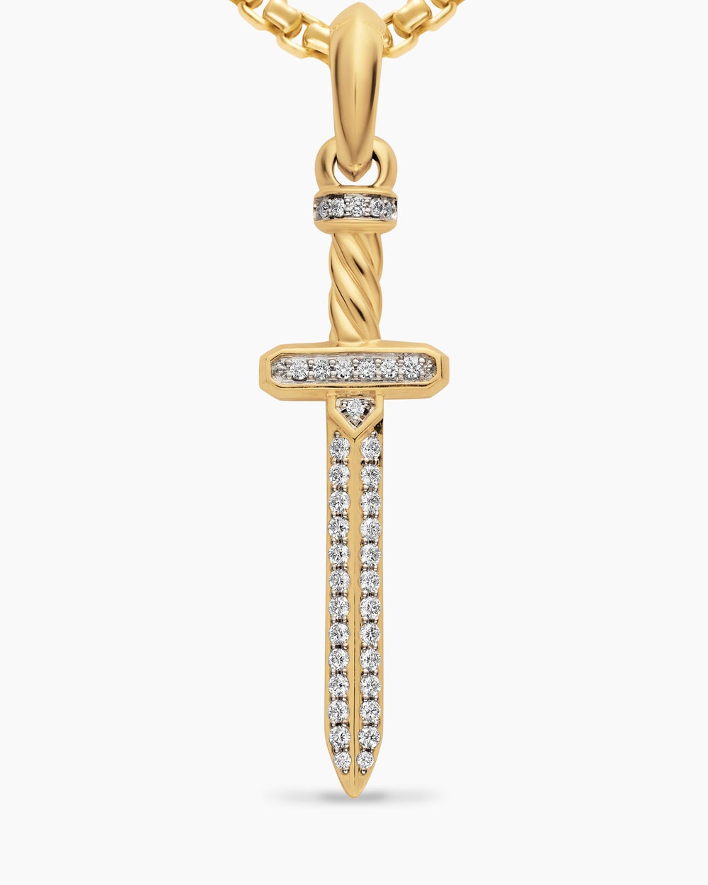 Amulette épée en pavé en or jaune 18 carats avec diamants, 41,3 mm hommes