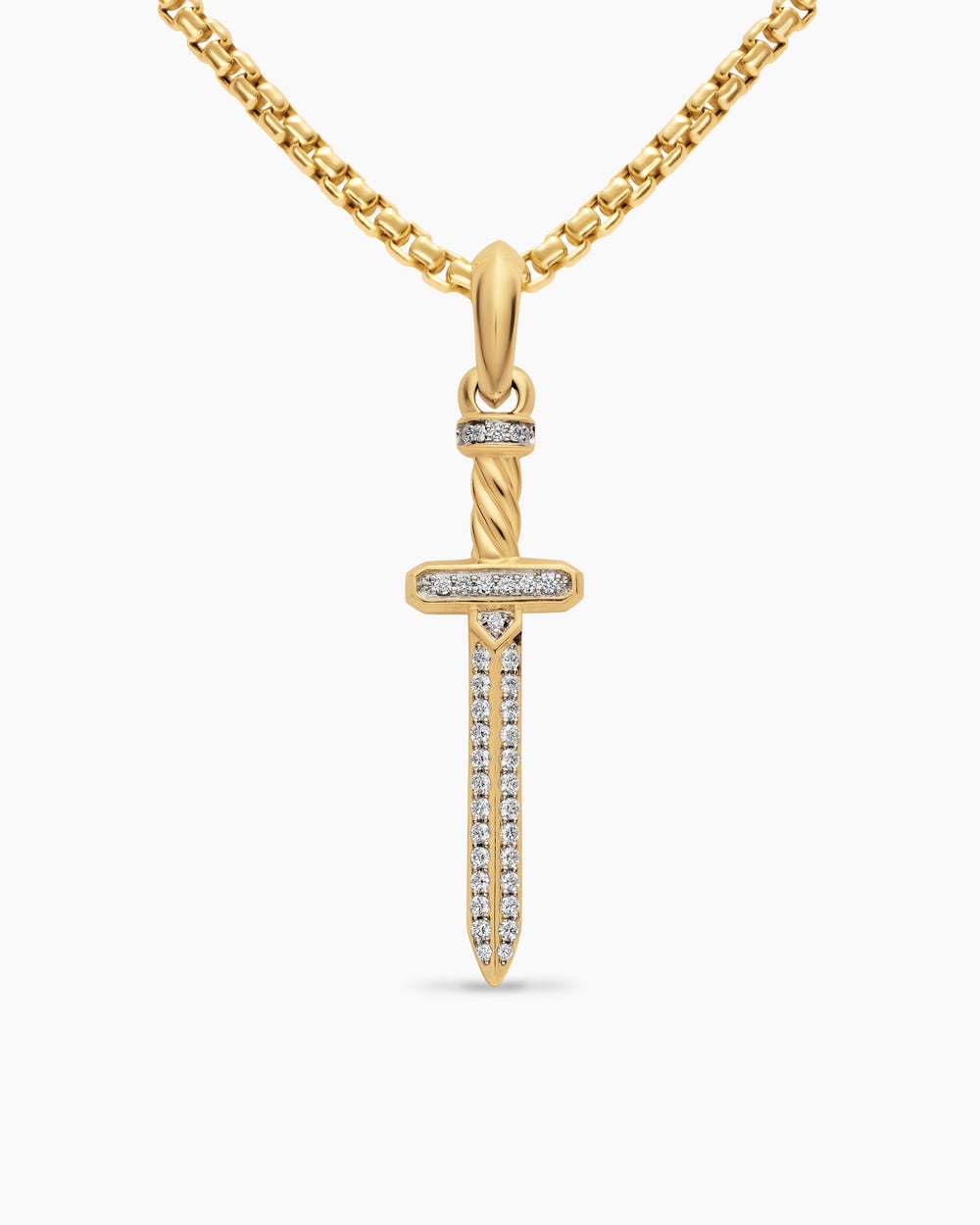 Amulette épée en pavé en or jaune 18 carats avec diamants, 41,3 mm hommes