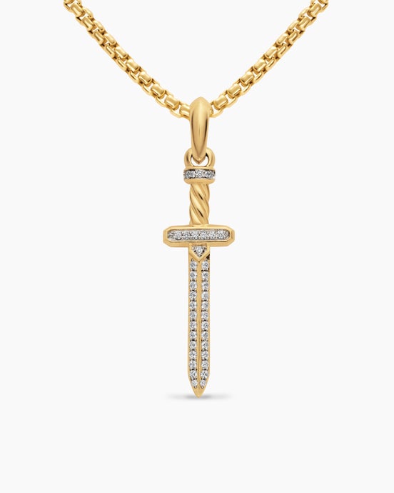 Pavé Sword Amulet in 18K Yellow Gold with Diamonds, 41.3mm