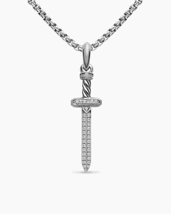 Pavé Sword Amulet in Sterling Silver with Diamonds, 41.3mm