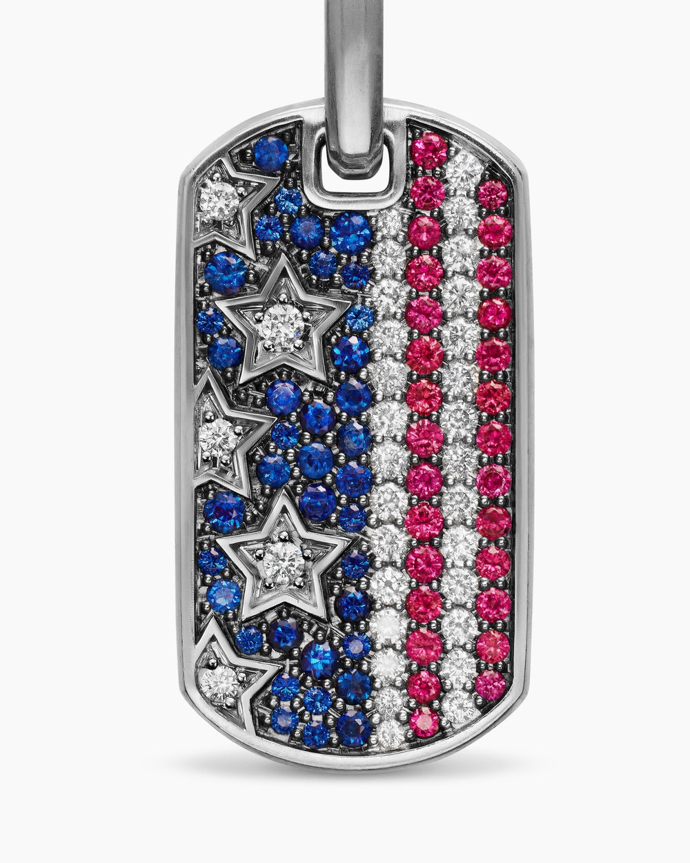 Médaille drapeau américain Chevron en argent sterling avec saphirs, diamants et rubis, 27 mm hommes