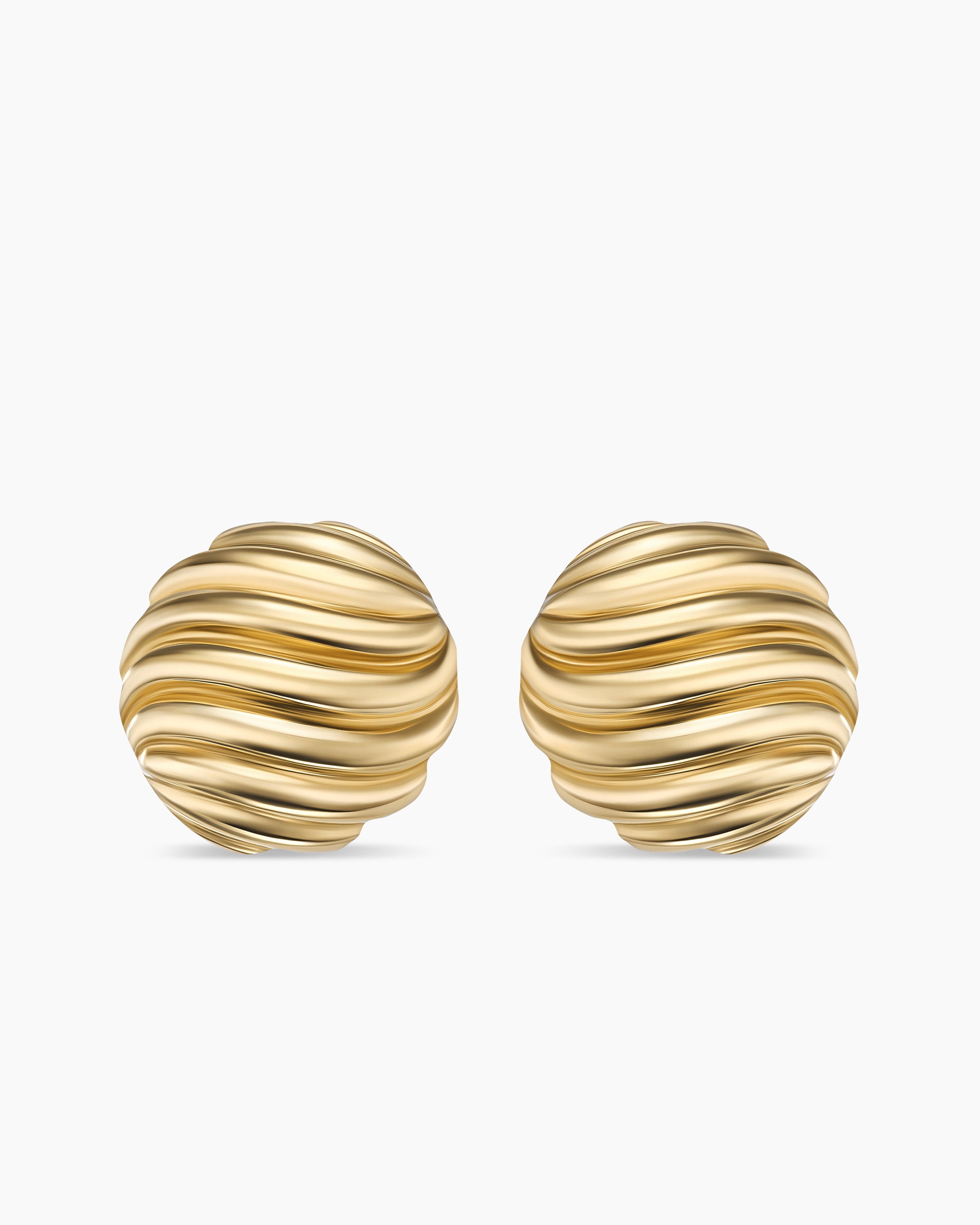 Womens Sculpted Cable Stud Earrings in 18K Yellow Gold, 14mm