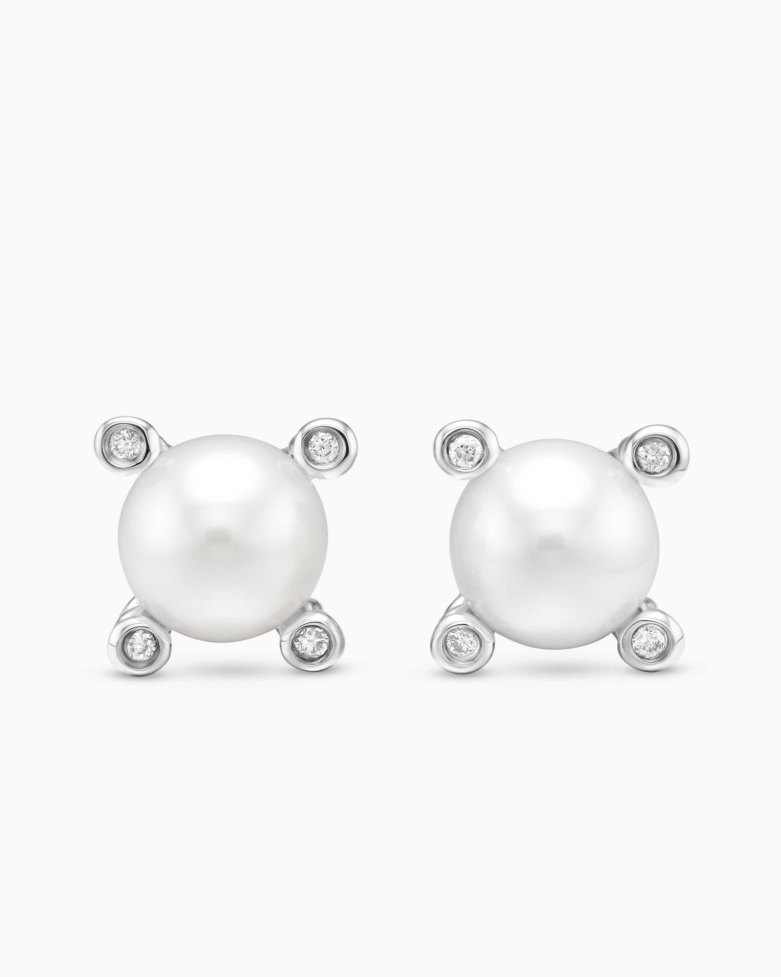 Clous d&rsquo;oreilles perles en argent massif avec perles et diamants, 7,4 mm femme 