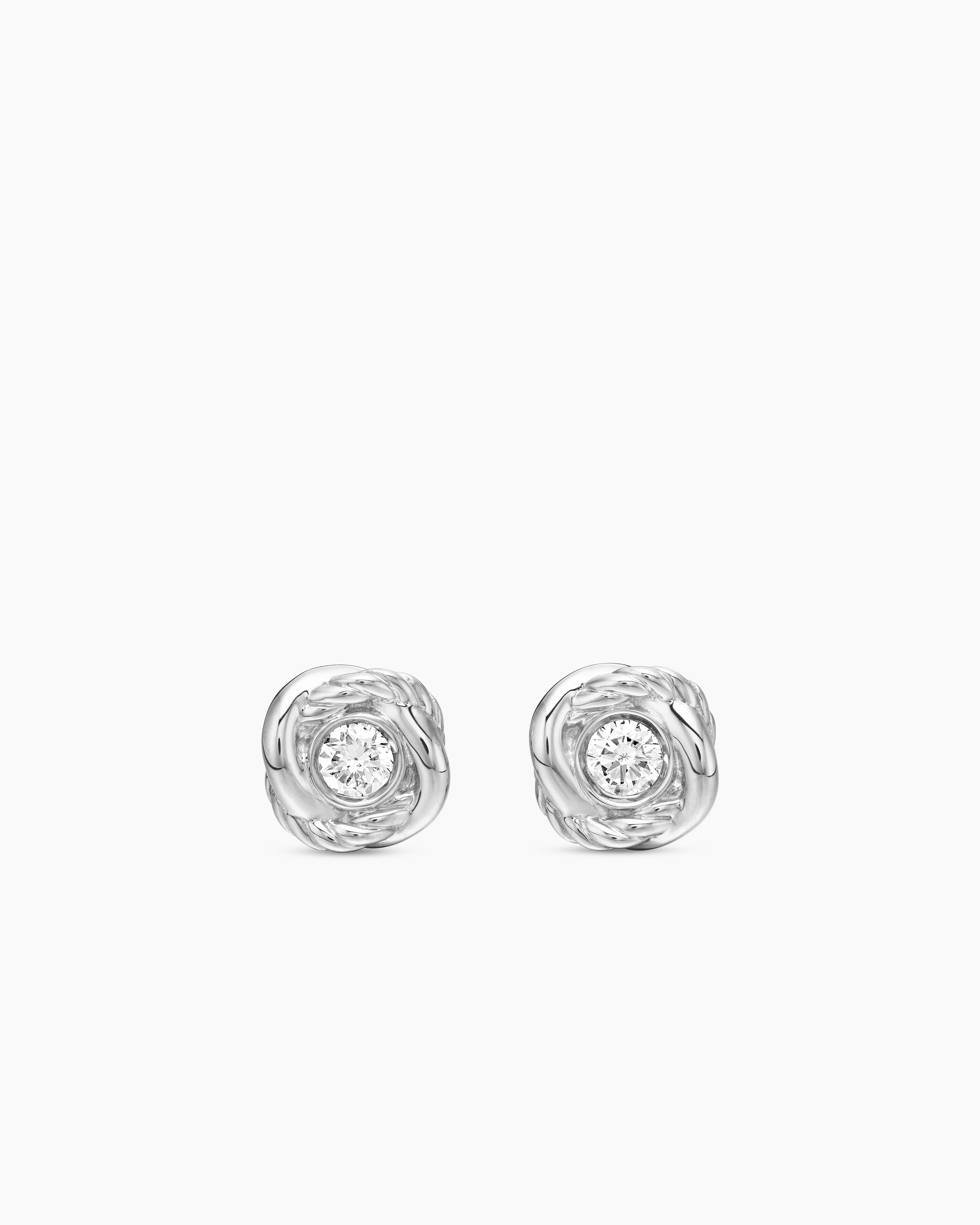 Womens Infinity Stud Earrings in 18K White Gold with Diamonds, 6.8mm