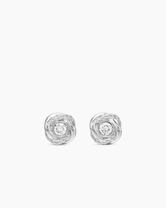Infinity Stud Earrings in 18K White Gold with Diamonds, 6.8mm