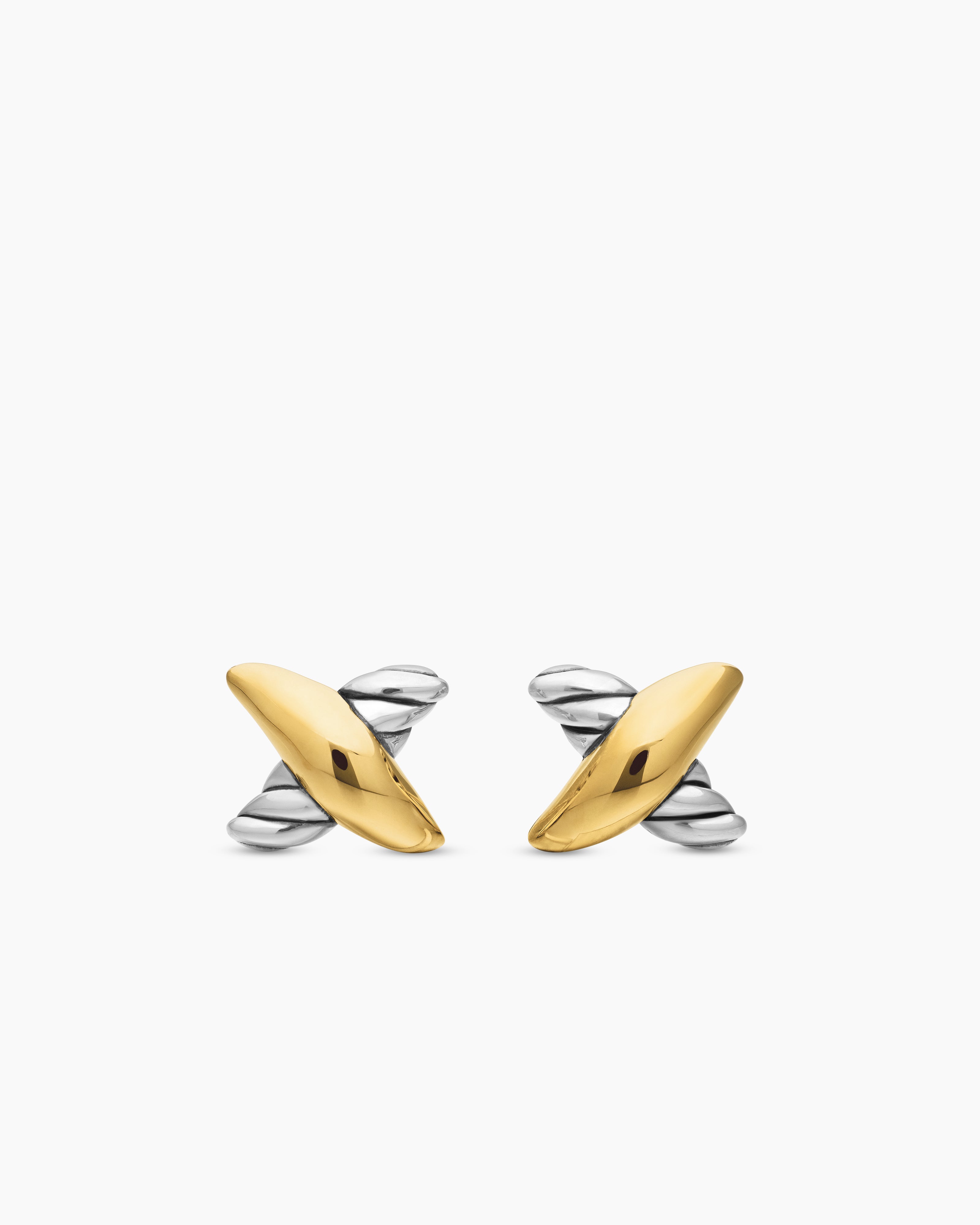 Womens Petite X Stud Earrings in Sterling Silver with 18K Yellow Gold, 7.5mm