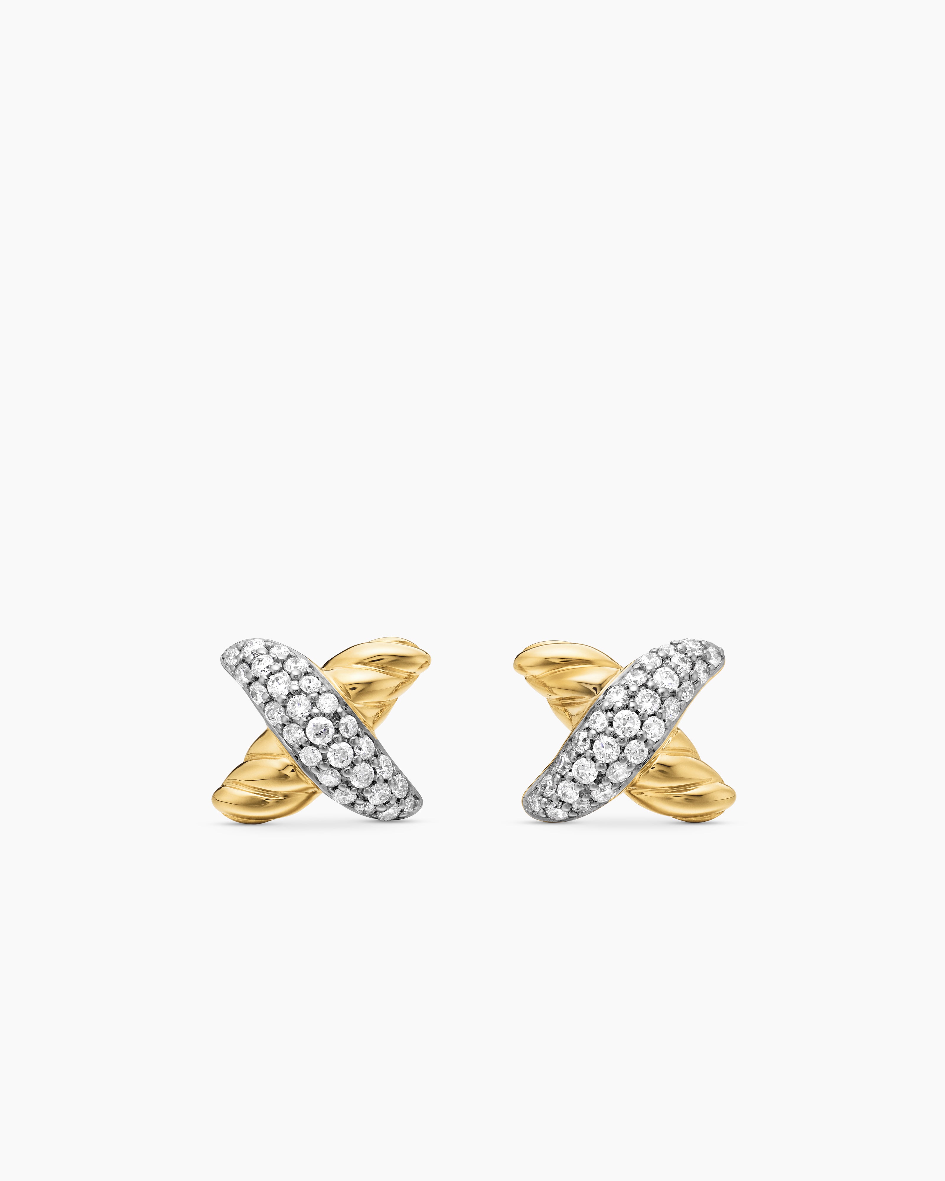 Womens Petite X Stud Earrings in 18ct Yellow Gold with Diamonds, 8.4mm