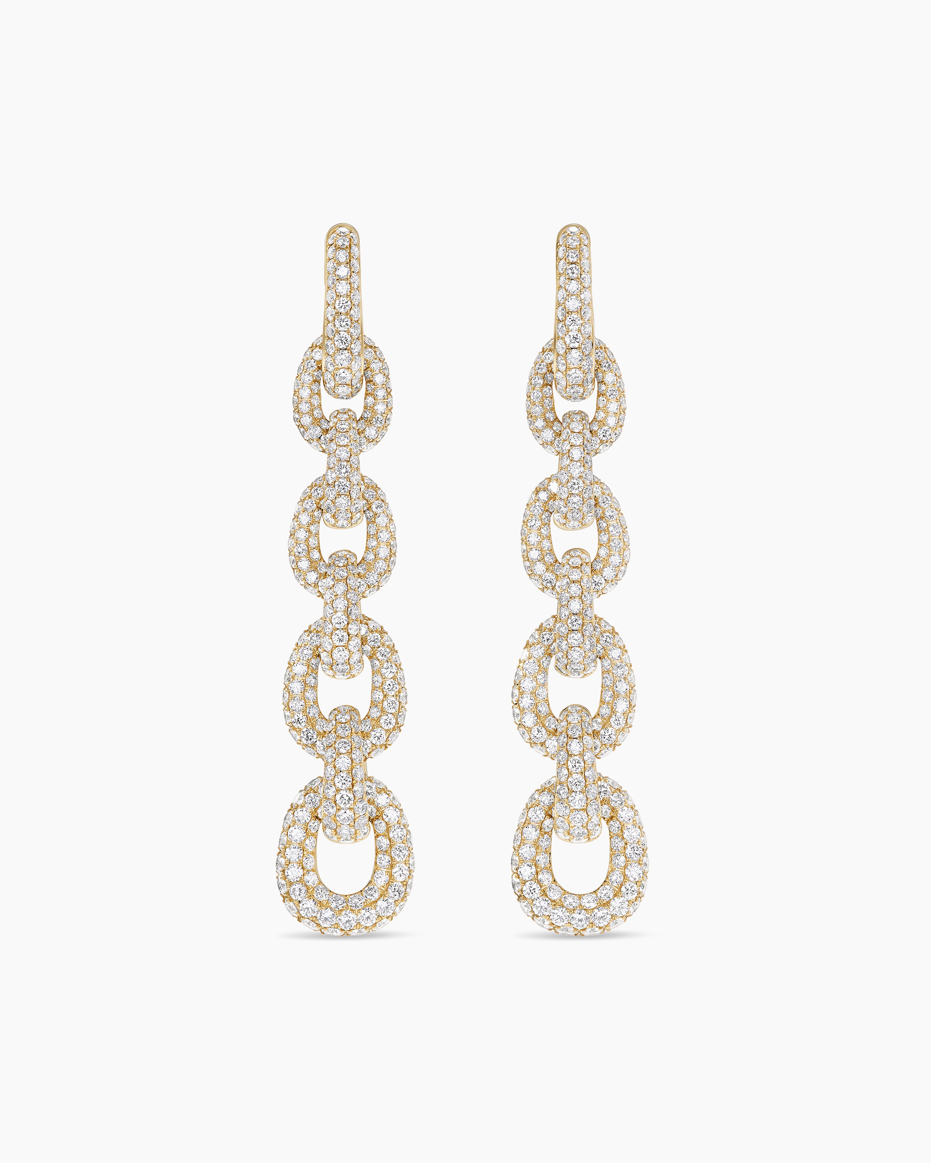 Boucles d&rsquo;oreilles avec cha&icirc;ne &agrave; maillons pav&eacute;e en or jaune avec diamants femme 